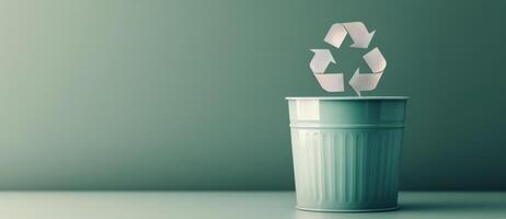Recycling Symbol Made of Paper on Green Background photo