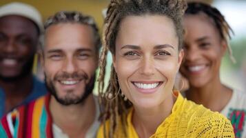 Group of Friends Smiling Together at an Airport Terminal During Daytime photo