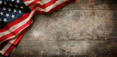 Burlap Pillow With American Flag Design on Rustic Surface photo