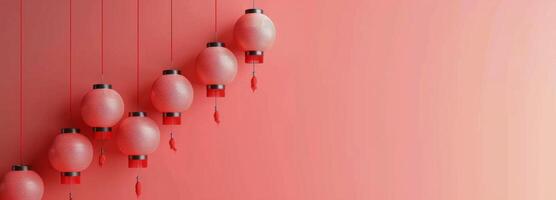 Red Lanterns Hanging Against Vibrant Wall in Modern Decor Environment photo