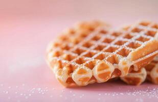 Heart-Shaped Waffles on Light Pink Background photo
