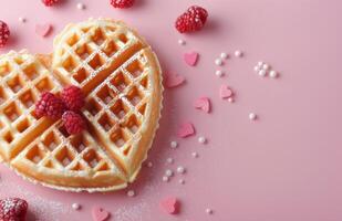 Heart-Shaped Waffles on Light Pink Background photo