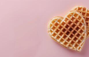 Heart-Shaped Waffles on Light Pink Background photo