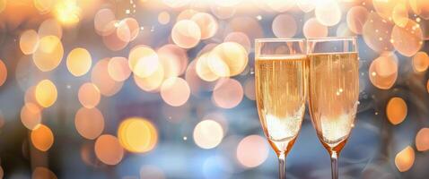 Toasting With Sparkling Glasses at a Celebration Amidst Bright Bokeh Lights photo