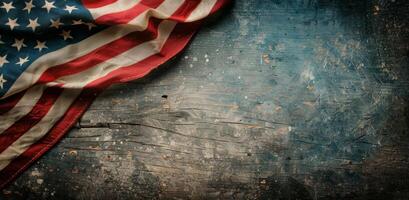 Burlap Pillow With American Flag Design on Rustic Surface photo