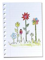 Flowers drawn by a child on a piece of notebook paper vector