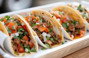 Delicious Tacos Served With Fresh Toppings at a Food Festival photo