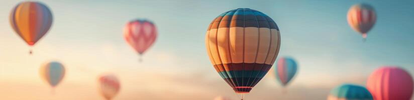 Colorful Hot Air Balloons Soaring Against a Soft Sunset Sky photo
