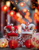 Traditional Lion Dance Performance During Lunar New Year Celebrations in Chinatown photo