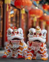 Traditional Lion Dance Performance During Lunar New Year Celebrations in Chinatown photo