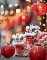 Traditional Lion Dance Performance During Lunar New Year Celebrations in Chinatown photo