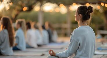 Sunset Yoga Session in a Tranquil Outdoor Space photo