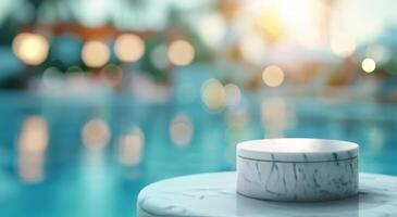 Candlelit Relaxation by the Pool at Sunset photo