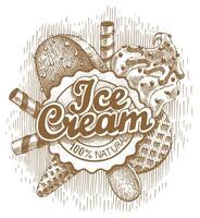Ice cream emblem. Different types of ice cream drawn by hand vector