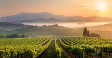 Sunrise Over Rolling Vineyards in the Countryside photo