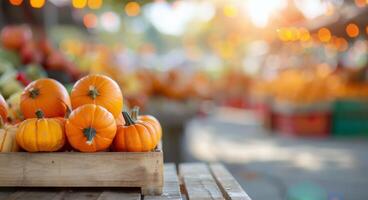 Colorful Pumpkins Displayed at a Market With Ambient Bokeh Lights in the Background photo
