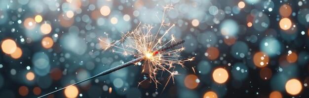 Sparkler Glow in a Festive Celebration at Night With Blurred Colorful Lights photo