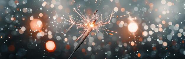 Sparkler Glow in a Festive Celebration at Night With Blurred Colorful Lights photo