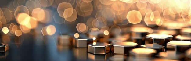Abstract Hexagonal Shapes Reflecting Light on a Metallic Surface photo