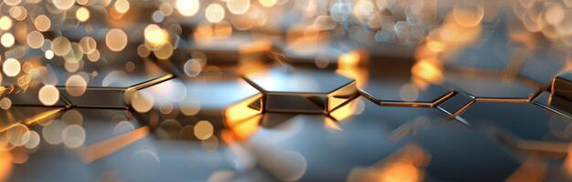 Abstract Hexagonal Shapes Reflecting Light on a Metallic Surface photo
