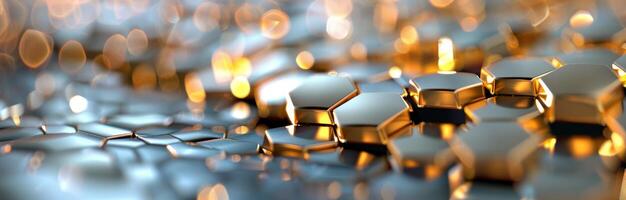 Abstract Hexagonal Shapes Reflecting Light on a Metallic Surface photo