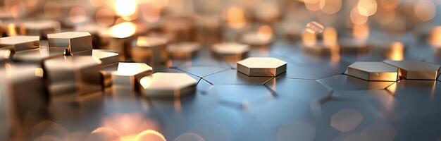 Abstract Hexagonal Shapes Reflecting Light on a Metallic Surface photo