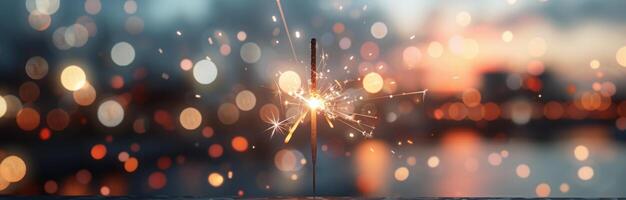 Sparkler Glow in a Festive Celebration at Night With Blurred Colorful Lights photo
