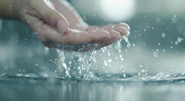 Hands Releasing Water With Bubbles in Soft Light photo