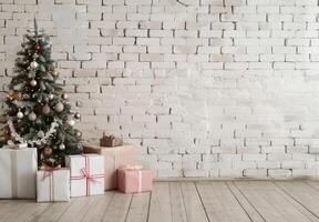 Cozy Christmas Decorations With Gifts by a Festive Tree in a Bright Room photo