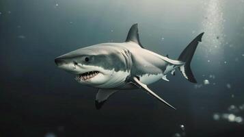 Great White Shark Swimming Gracefully in Deep Blue Ocean Waters photo