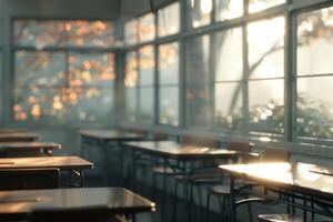Sunlight Streaming Through Classroom Windows in Autumn photo