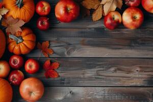 Autumnal Produce on Wooden Table photo