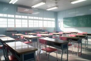 Sunlight Streaming Through Classroom Windows in Autumn photo