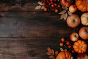 Autumnal Produce on Wooden Table photo