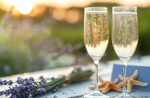 Two Glasses of Sparkling Wine on a Table photo