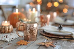 Copper Mug on Rustic Table Setting photo