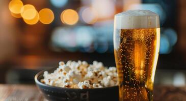 Popcorn and Beer While Watching TV photo