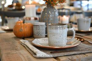 Copper Mug on Rustic Table Setting photo