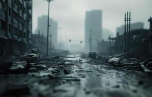 Desolate City Street After Disaster photo
