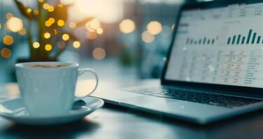 Coffee and Data Analysis in a Cafe photo