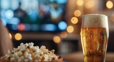 Popcorn and Beer While Watching TV photo