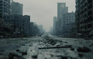 Desolate City Street After Disaster photo