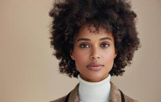 Woman With Curly Hair Looking at Camera photo