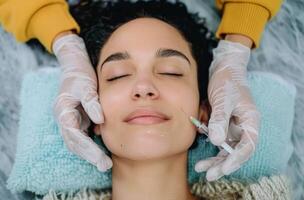 Woman Receiving Forehead Injection photo