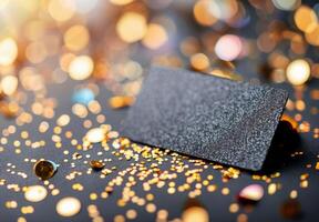 Black Card With Gold Glitter and Lights photo