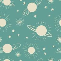 A stunning planets and stars theme pattern showcasing colorful celestial bodies and twinkling stars, perfect for adding a cosmic and enchanting touch to any design project. vector