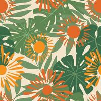 Elegant design featuring a tropical bohemian pattern with vibrant colors and intricate details, perfect for adding a touch of exotic charm and artistic flair to any project. vector
