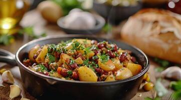 Bean and Potato Stew in Cast Iron Skillet photo