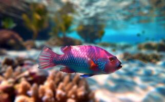 Blue Parrotfish Swimming in Aquarium photo
