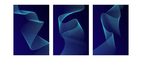 Set of Abstract glowing wave lines on dark blue background. Dynamic wave pattern. Modern flowing wavy lines. Futuristic technology concept vector